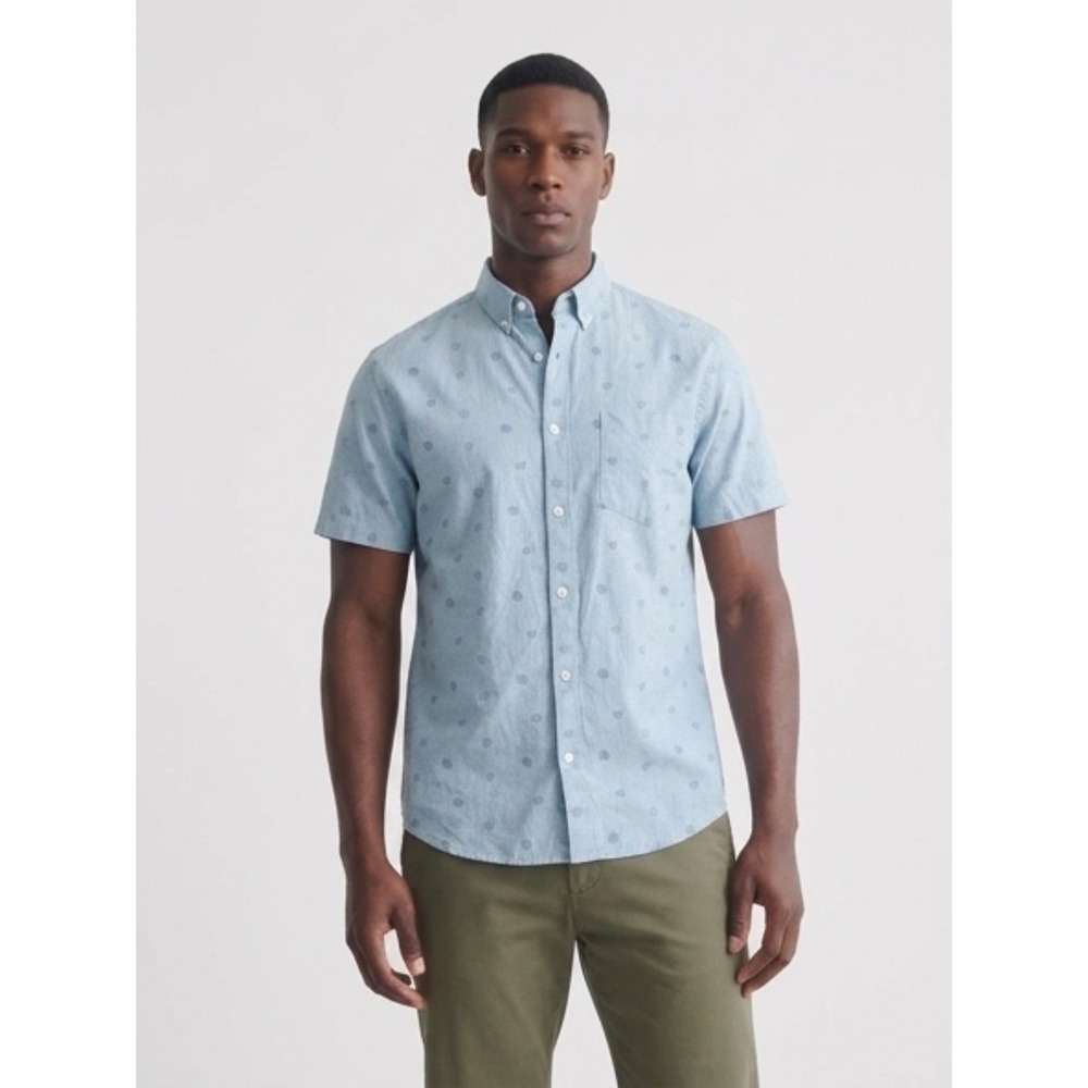 Nordstrom Trim Fit Citrus Print Short Sleeve Button Up Shirt Men's M Blue Camp